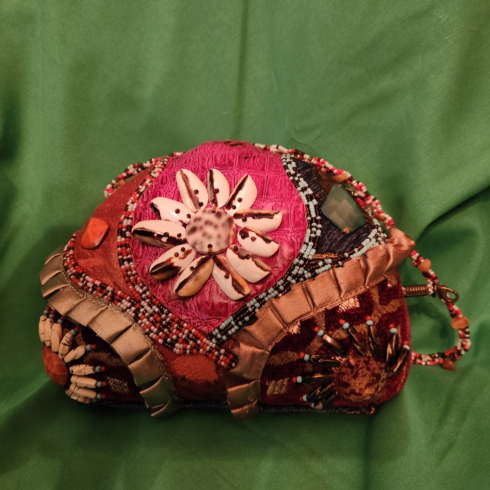Embellished Pink and Brown Clutch